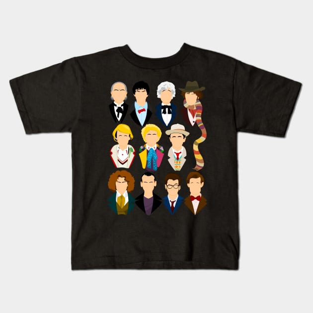 Eleven Doctors Kids T-Shirt by TomTrager